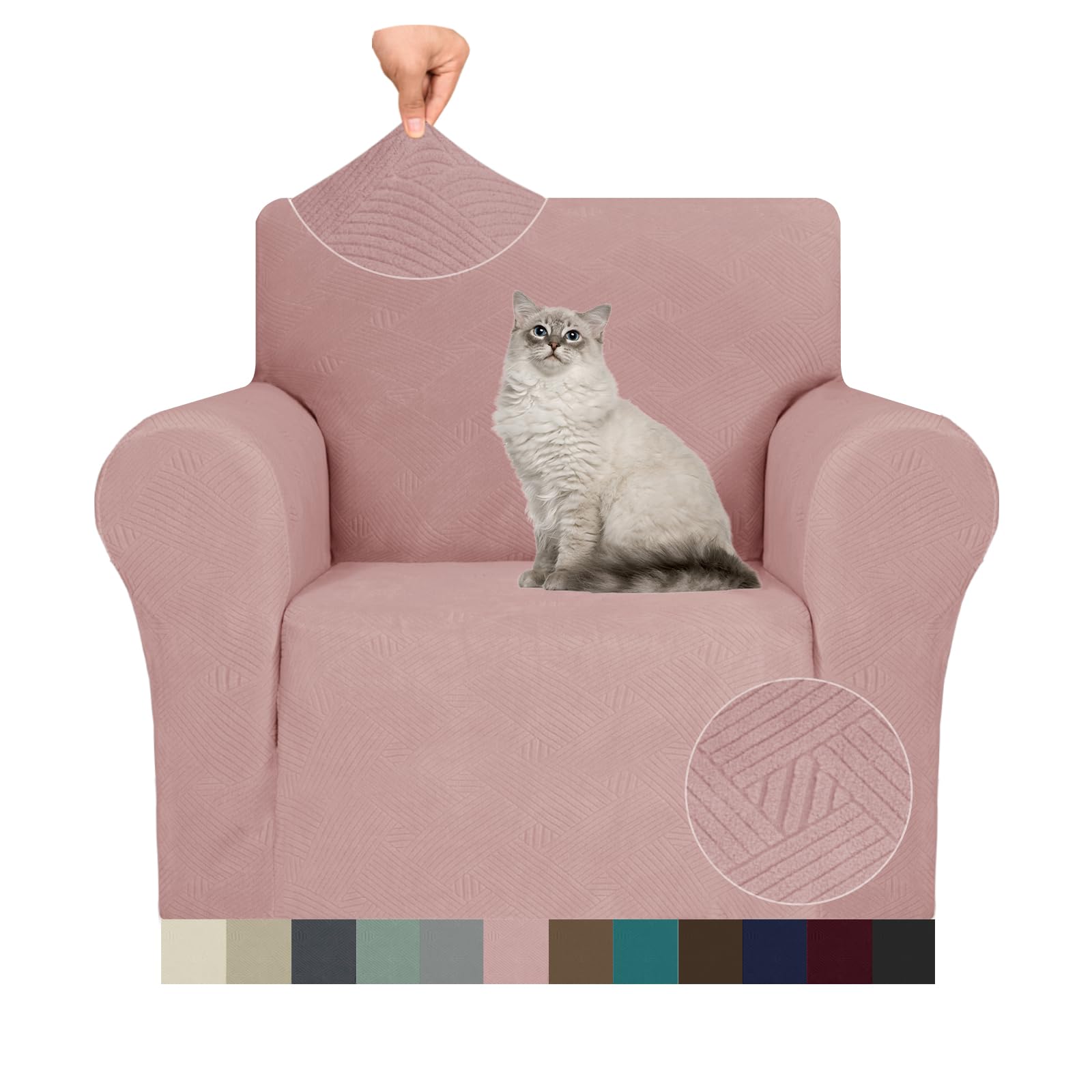 JIVINER 2024 Newest Chair Cover for Living Room, 1 Piece Chair Sofa Slipcovers with Arms High Stretch Pet Friendly Couch Furniture Protector with Elastic Bottom (Chair, Dusty Pink)