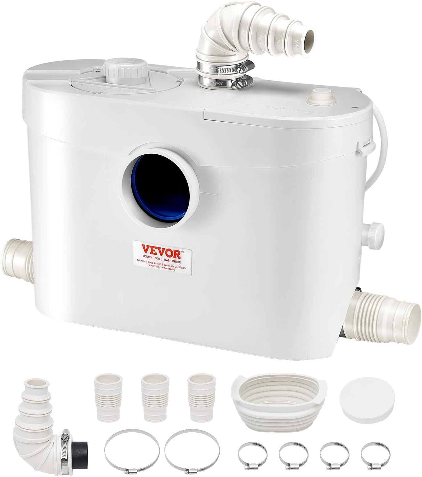900W Macerator Pump, 48 GPM Flow, 40 ft/12 m Head, Macerator Sewerage Toilet Pump with 4 Water Inlets, Waste Water Disposal Upflush Machine for Toilet, Basement, Shower, Sink, Laundry, Bathtub