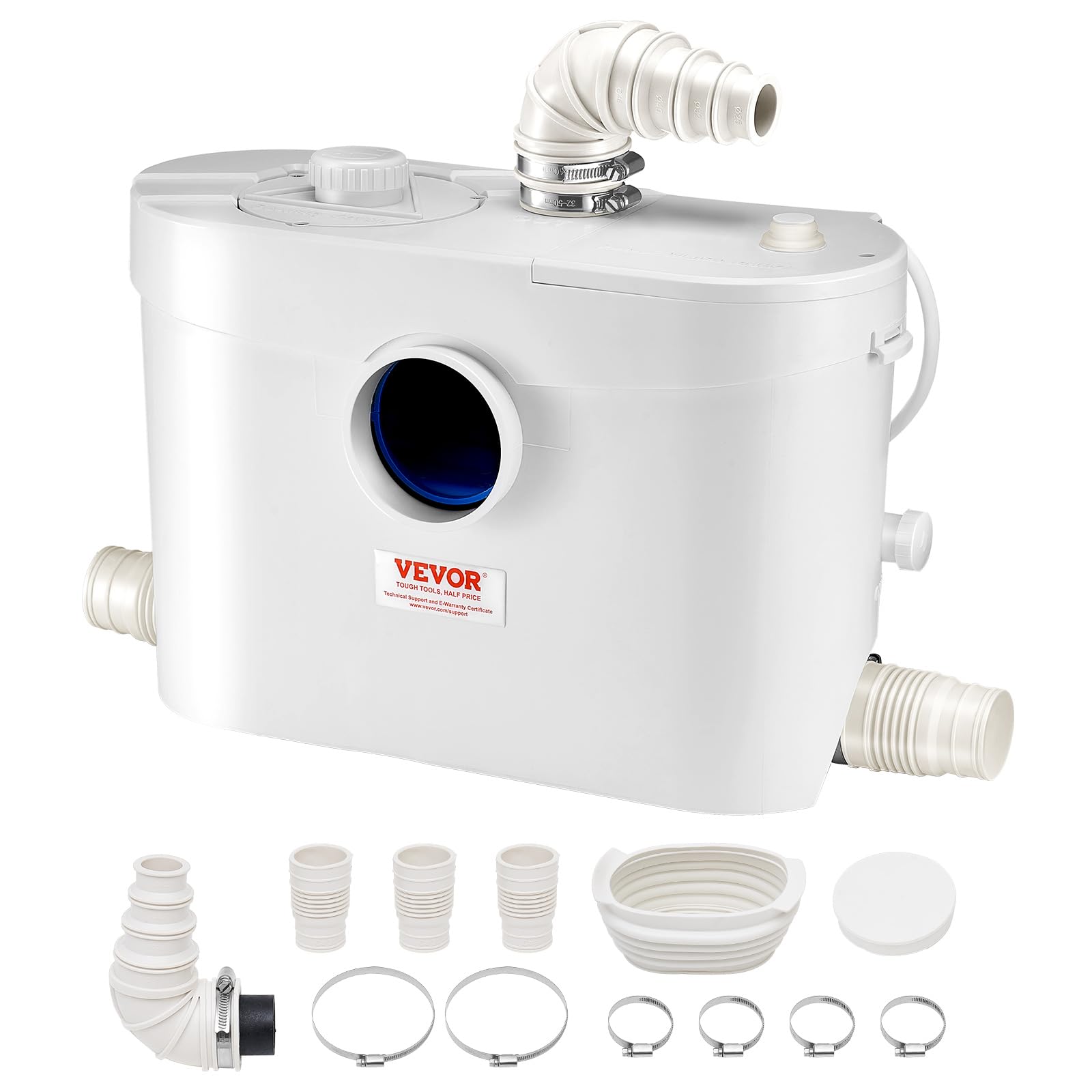 VEVOR900 W Toilet Crusher Pump with 4 Water Inlets, Flow Rate of 48 GPM, Height 12 m, Upstream Discharge Machine for Waste Water Disposal for Toilet, Sink and Bath