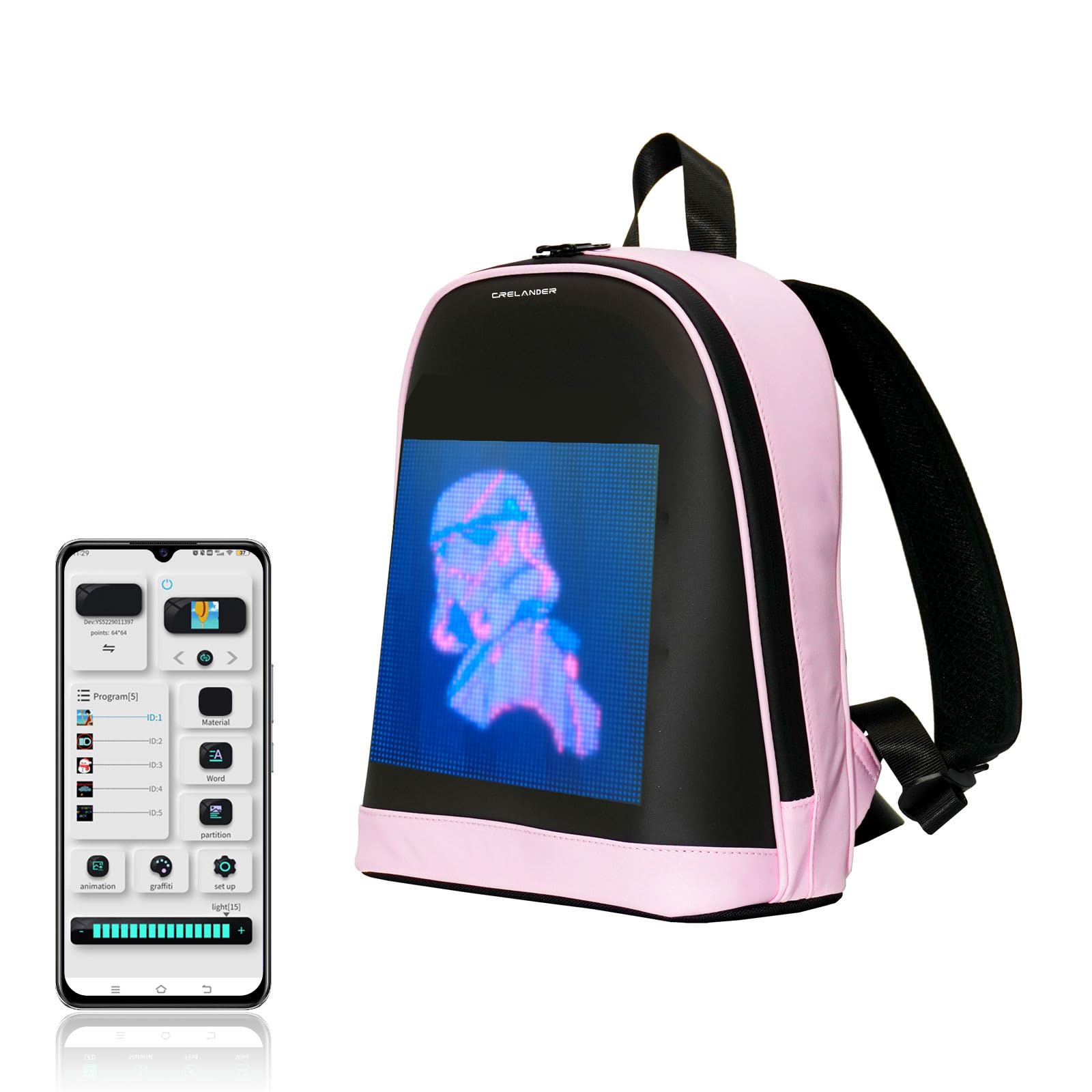 Crelander LED Rucksack, 12 Zoll Laptop Rucksack mit programmierbarem Bildschirm