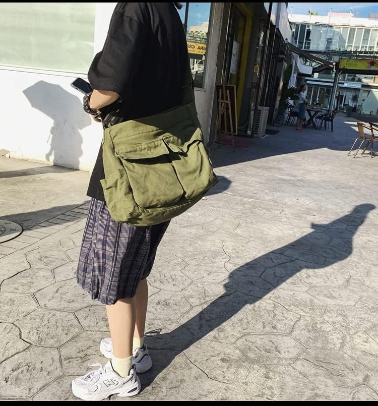 Canvas Messenger Bag Large Crossbody Bag with Multiple Pockets Canvas Shoulder Tote Bag for Women and Men - Image 5