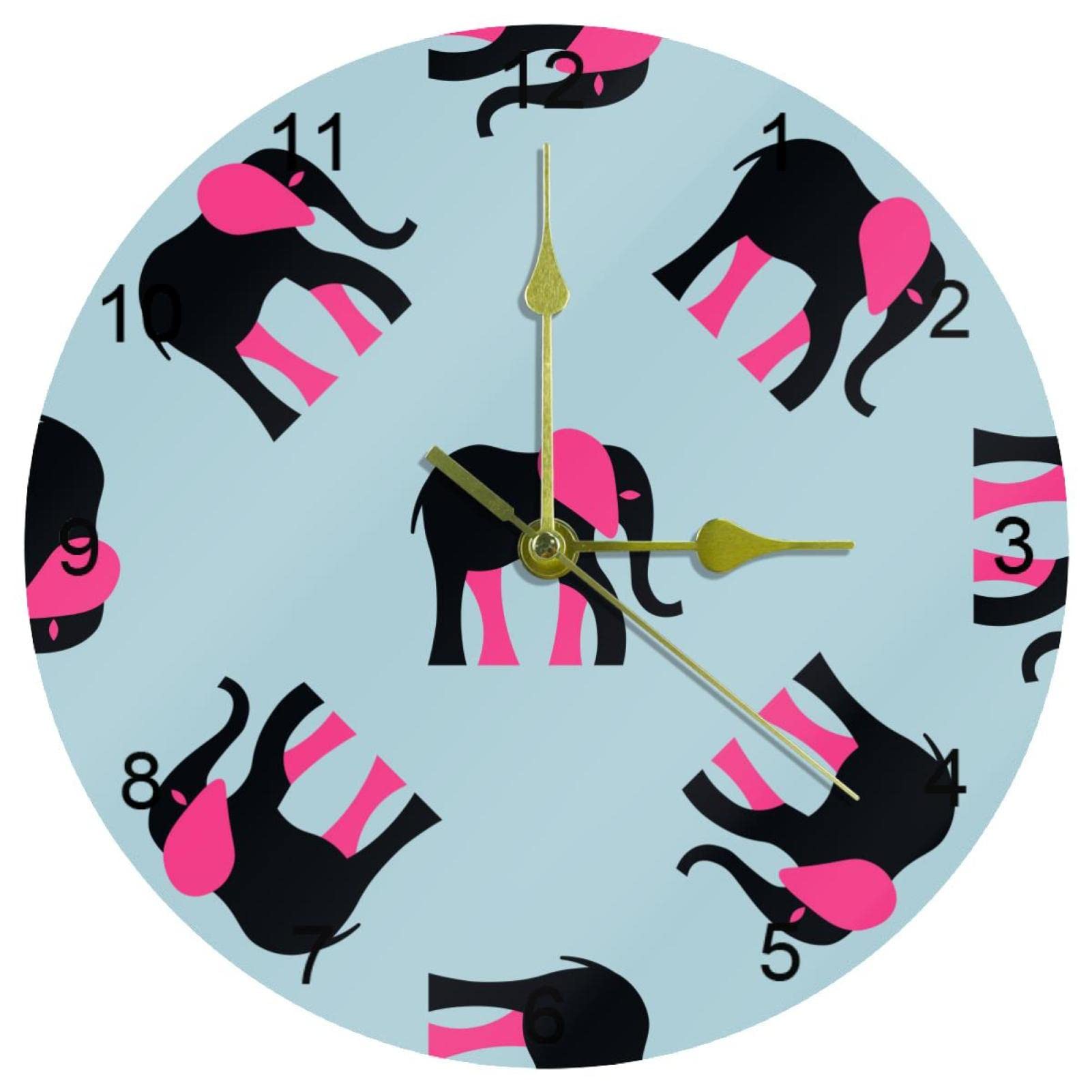 Horloge murale silencieuse éléphant noir de 25,4 cm avec chiffres arabes pour la cuisine