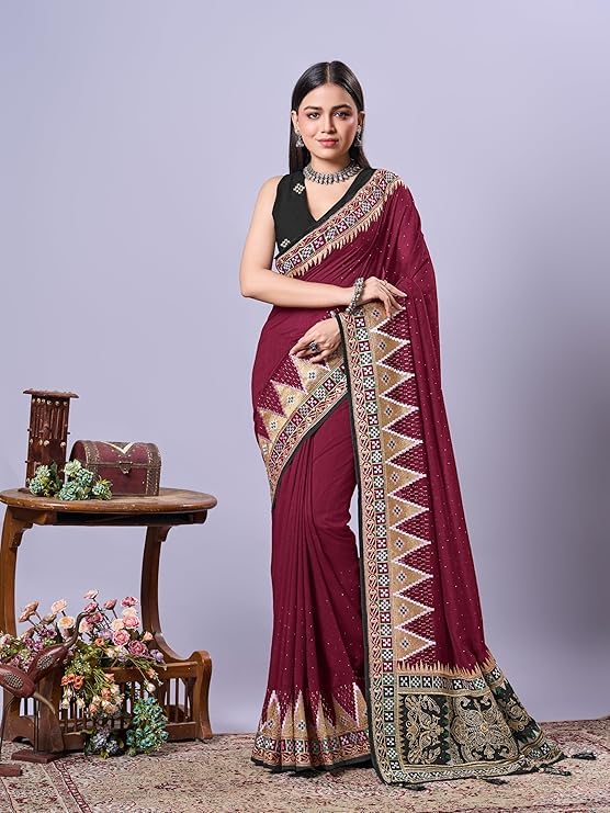 Image of Jaanvi fashion Women's Pasapalli Design Sambalpuri Silk Saree with Swarovski Work & Blouse Piece