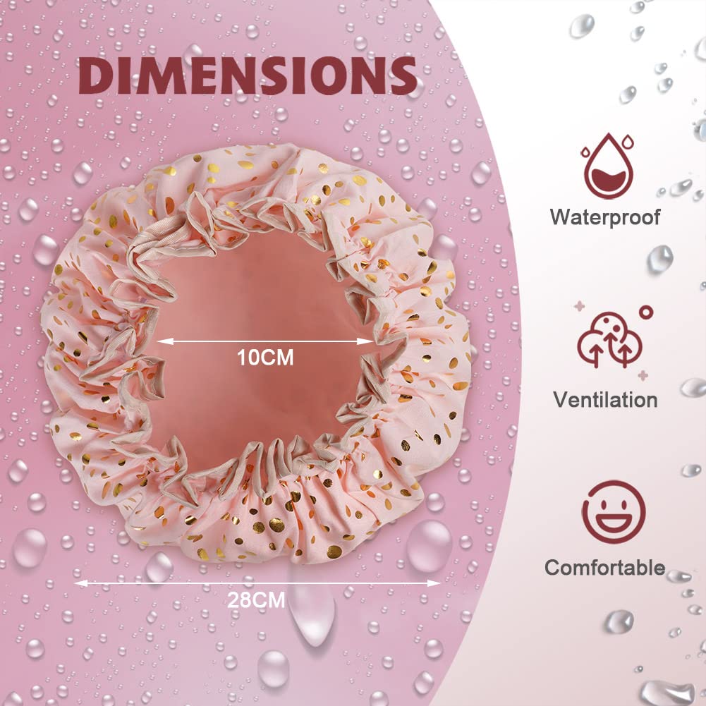 AOOWU Bonnet De Douche, 2 Pieces Bonnet de Douche Etanche, Bonnets de Bain Réutilisables avec Des Bandes Élastiques Pour Femmes Filles Douche SPA Salon(A)