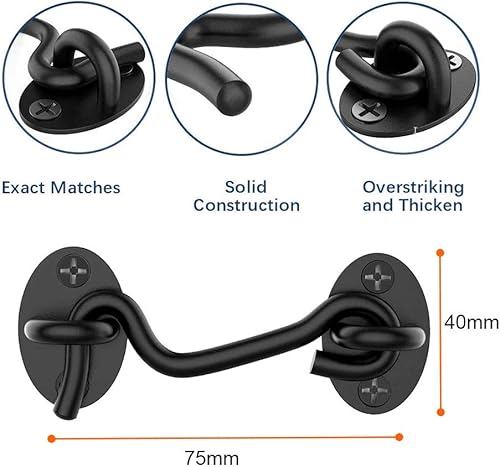 Miniatura 5 de Juego de manijas de puerta corrediza negra de 12 pulgadas, juego de manijas de puerta de granero resistentes con pestillo de puerta de granero
