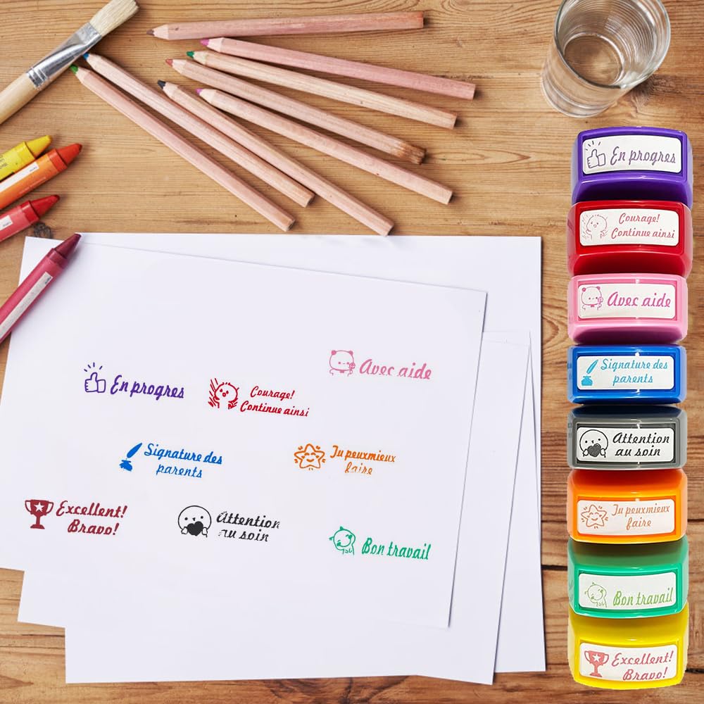 12 Stück Lehrer Stempel Set - Selbstfärbende Motivationsstempel Für Kinder