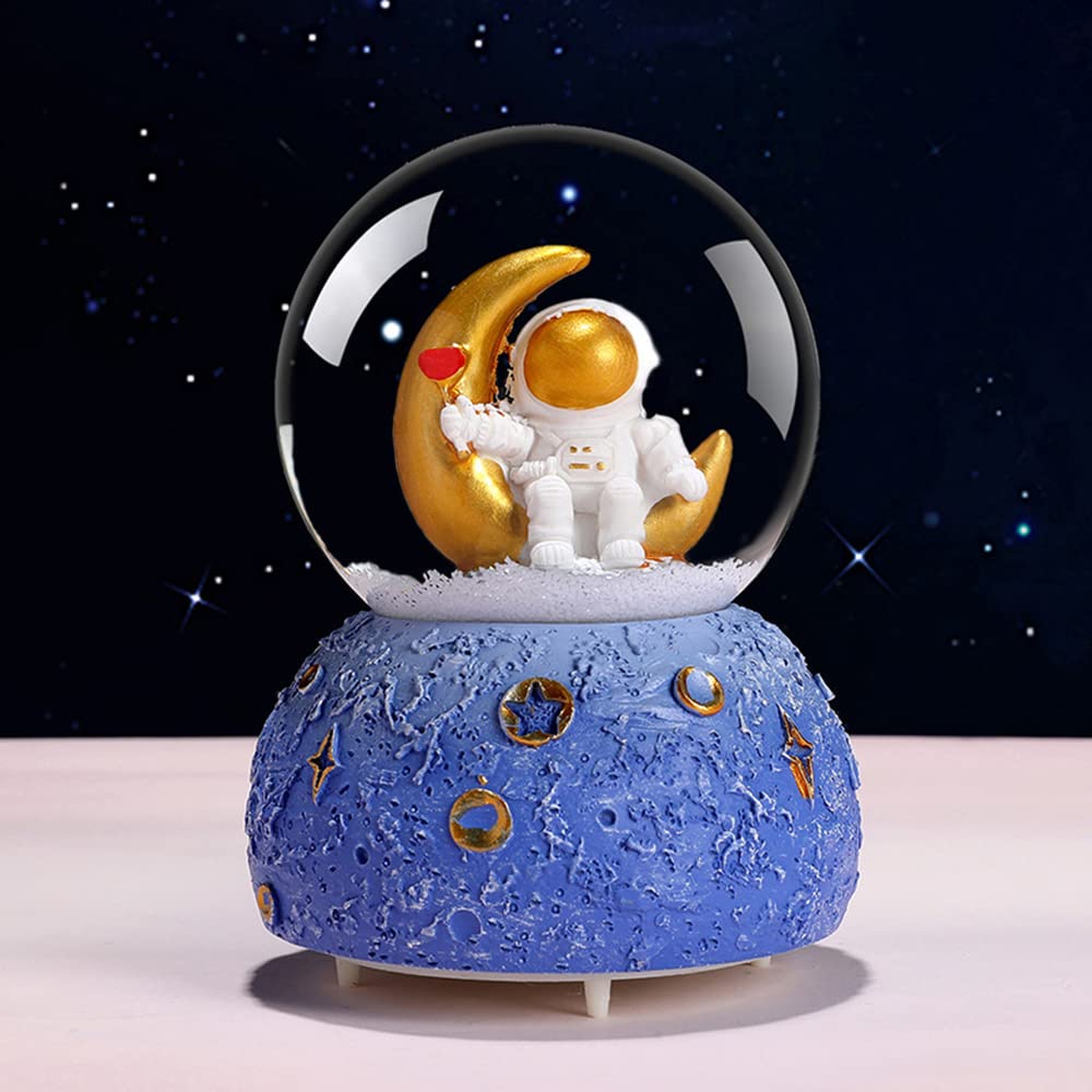 Boule à neige en forme d'astronaute, 80 mm, boule à neige musicale à paillettes avec lumières LED à changement de couleur, décoration d'intérieur, cadeaux d'anniversaire pour hommes, femmes, garçons