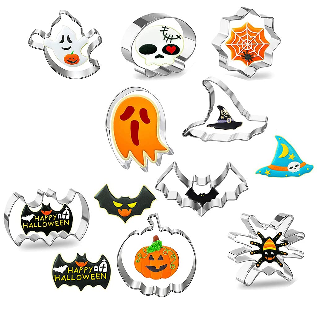 RTUGOVT Cookie Cutter - Pastry Tools Pressable 3D Metal Halloween Theme Shape Press Baking Utensils Food-Grade 430 Stainless Steel Non-Stick