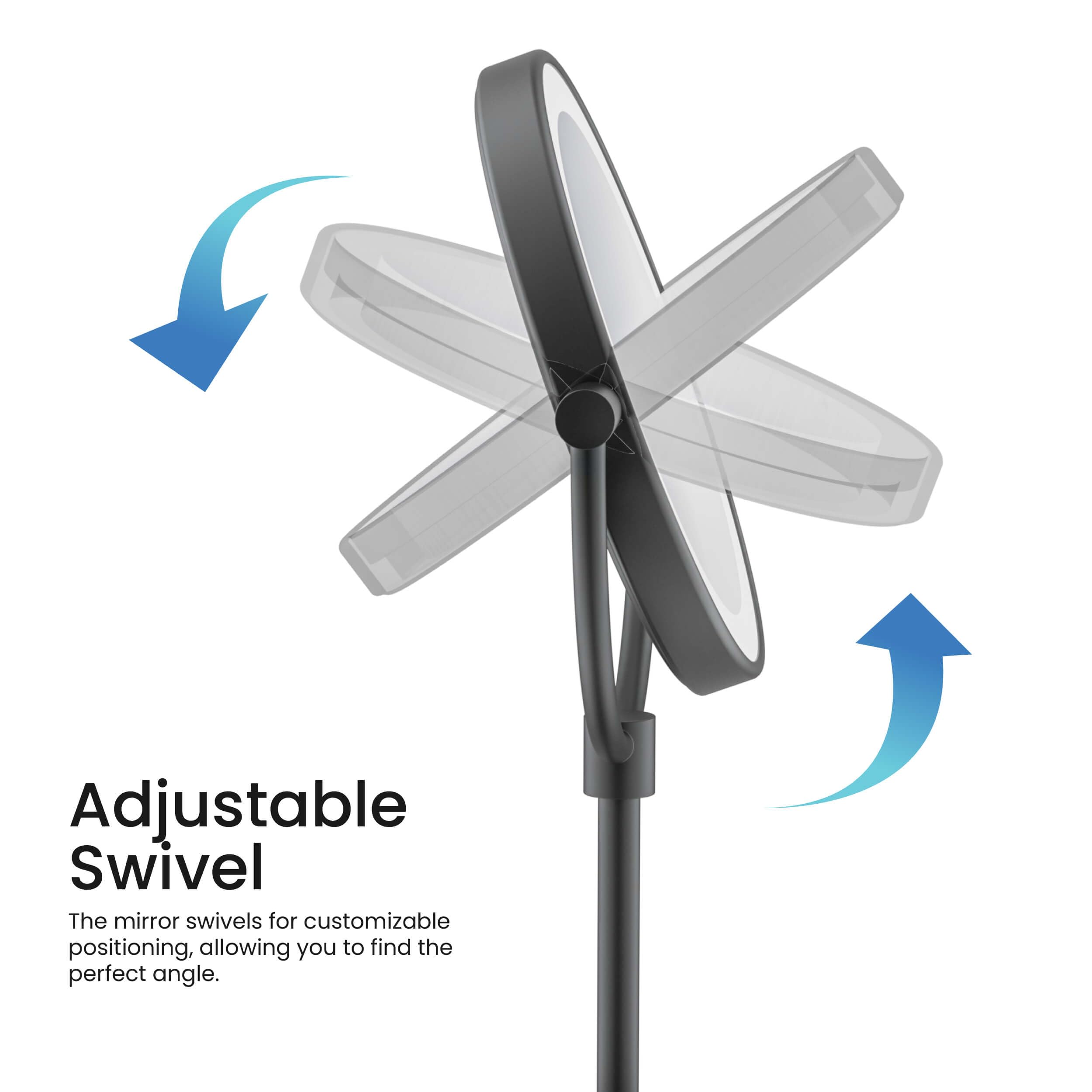 KIBI Circular LED Free Standing Magnifying Makeup Mirror | 360-Degree Swivel Shaving Mirror with Adjustable Brightness | Dual-Sided Vanity Mirror with 5X Magnification (Matte Black, KMM104)