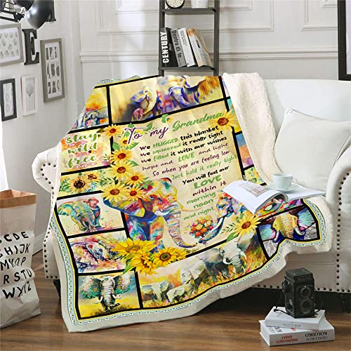 Onecmore Grandma Gifts Throw Blanket Grandma Christmas Birthday Gifts, Gifts For Grandma,Best Great Grandma Gifts,Nana Mothers Day Flannel Bed Sofa Blanket,Sunflower Elephant Throw Blanke #TOP1