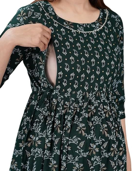 Image of Maternity Feeding Anarkali Kurti Dress for Women | Cotton Nursing Kurta with Both Side Zippers | Pregnancy & Nursing Wear | Comfortable Ethnic