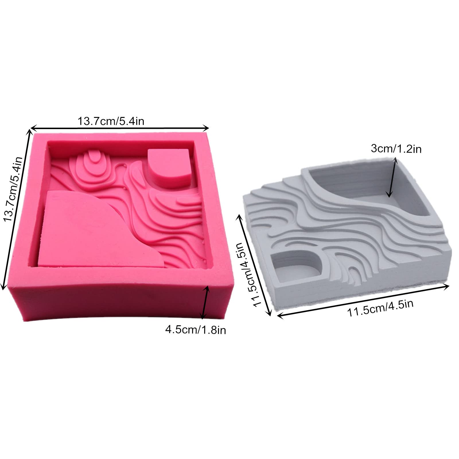 Terraced Field Square Concrete Flower Pot Mold - Succulent Planter Silicone Mold - Epoxy Resin Cement Polymer Clay Mould - Candle Holder
