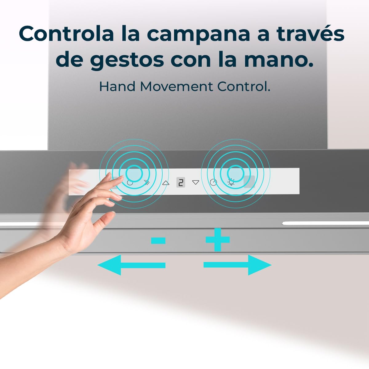 Cecotec Campana Extractora 60cm Tipo T Bolero Flux Tt 608000 Slim Glass White A++. Acabado Acero Inox Succión 800M3/H, Bajo Consumo, Display Táctil, Filtro Carbono, Hand Movement Control