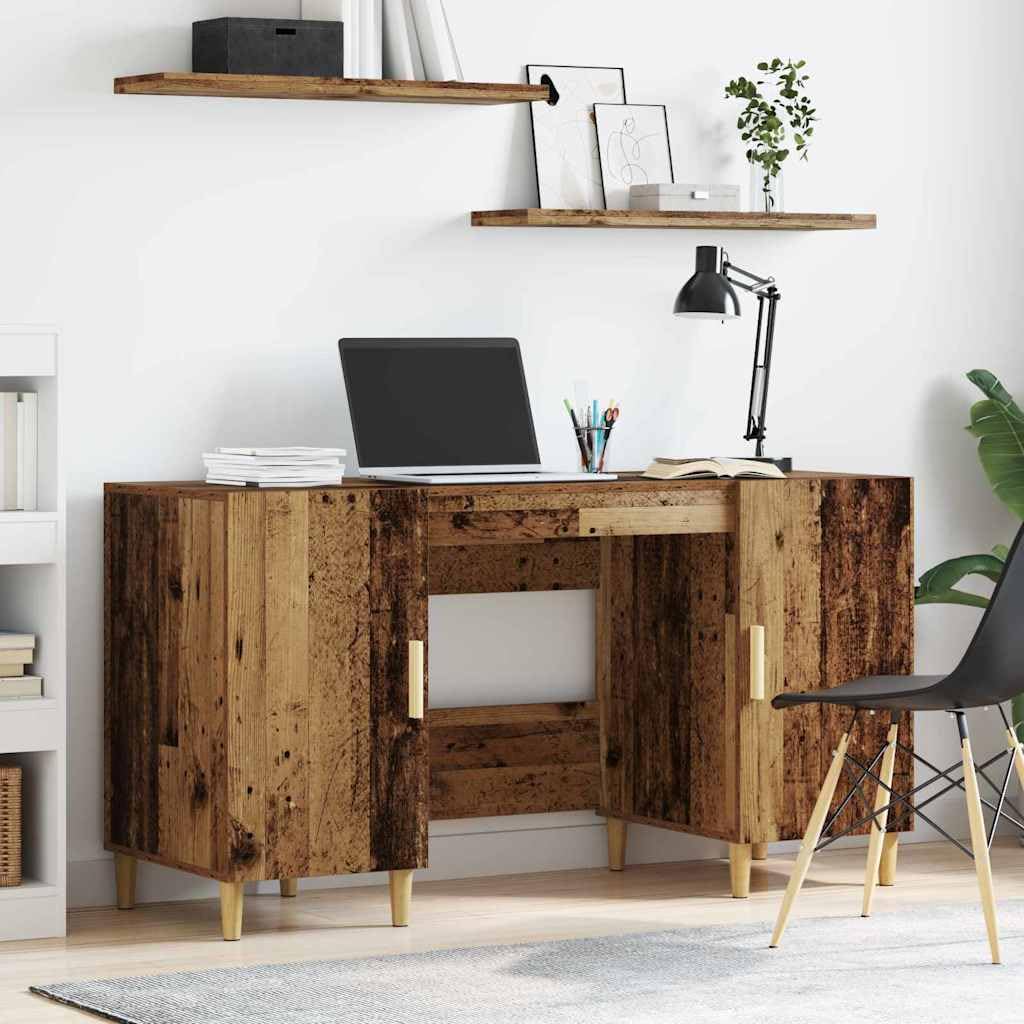 Scrivania con scaffale, in legno anticato, 140 x 50 x 75 cm, tavolo da lavoro per home office e ufficio, tavolo da ufficio con ampio spazio di archiviazione, segretario per studio e studio