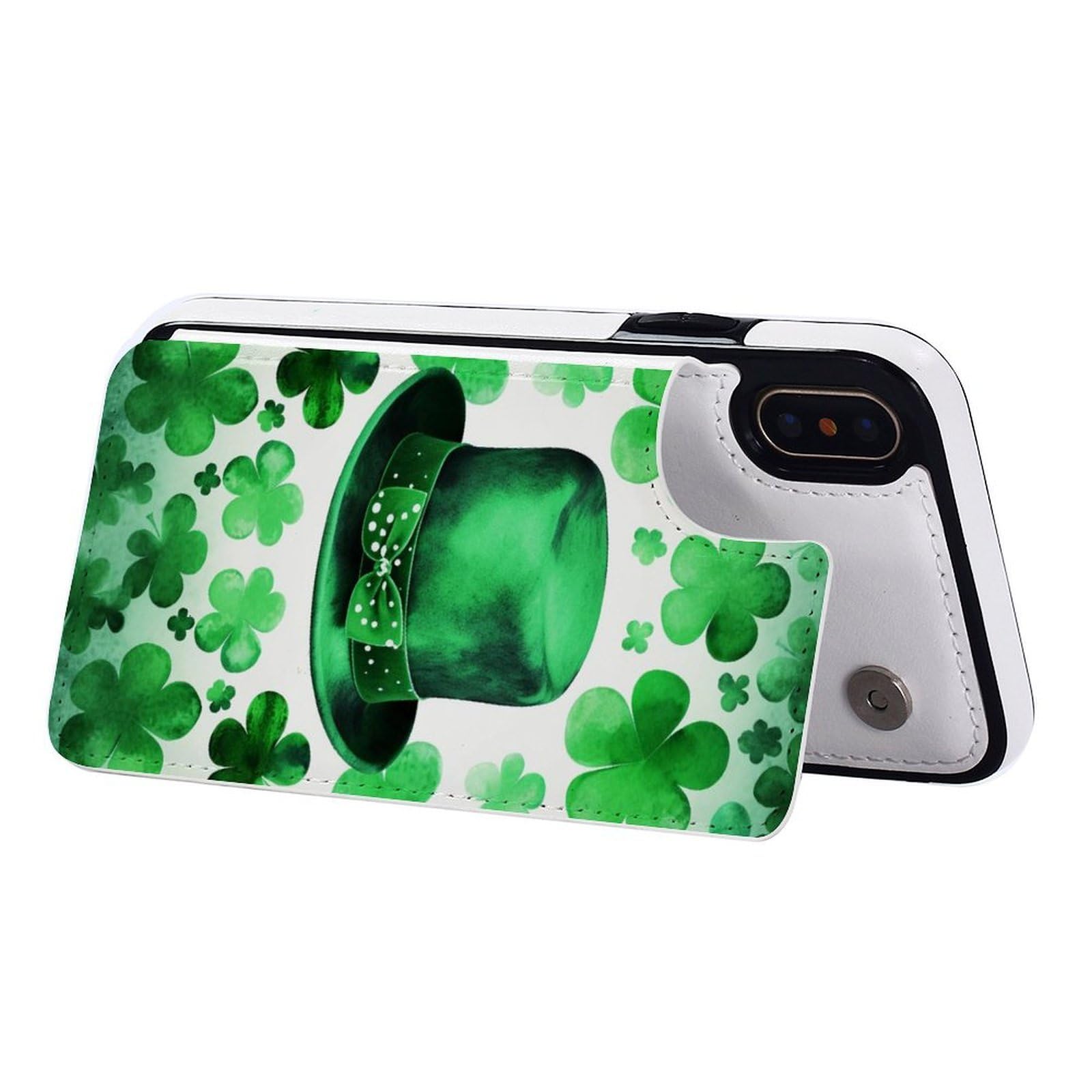 Etui portfelowe na iPhone X/XS, Happy St Patrick's Day Prints Flip Leather Phone Case Cover with Card Slots Holder