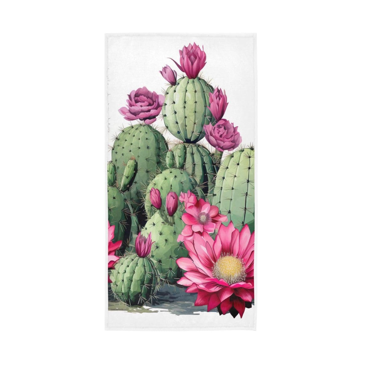 LSRCPD Cacti with Flowers on White Hand Towel, Hand Towels Bathroom 15 x 30 Inches, Bathroom Towel