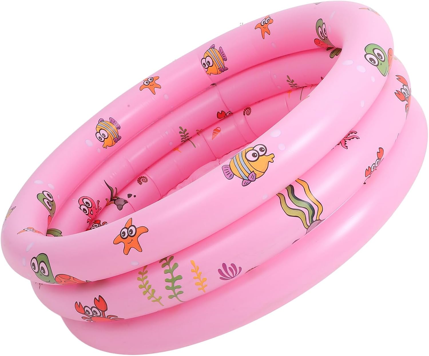 BESPORTBLE Inflatable Round Pool Three-Ring Pink Swimming Pool for Indoor Outdoor Use Storage Easy Setup Summer Party Fun