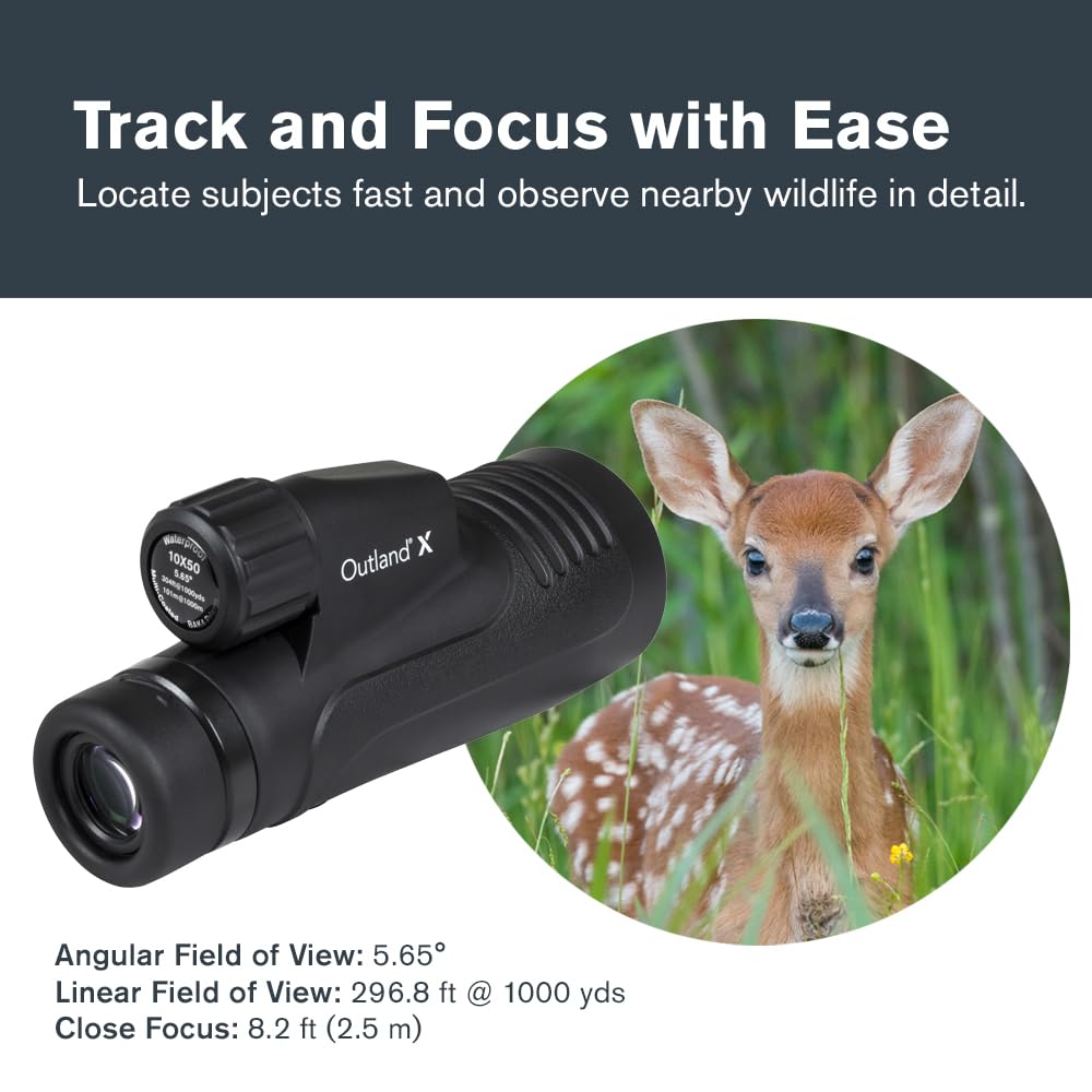 Celestron 72370 Outland X 10x50 Waterproof Monocular with Smartphone Adapter, Bluetooth Remote, Eyepiece Covers and Belt Case - Durable Housing, BaK-4 Prism Glass and Multi-Coated Optics, Black