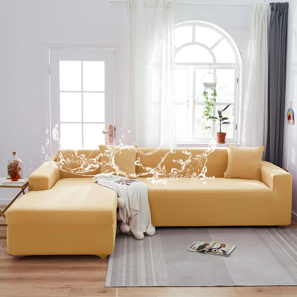 Housse canape extensible et imperméable beige pour une protection anti-taches