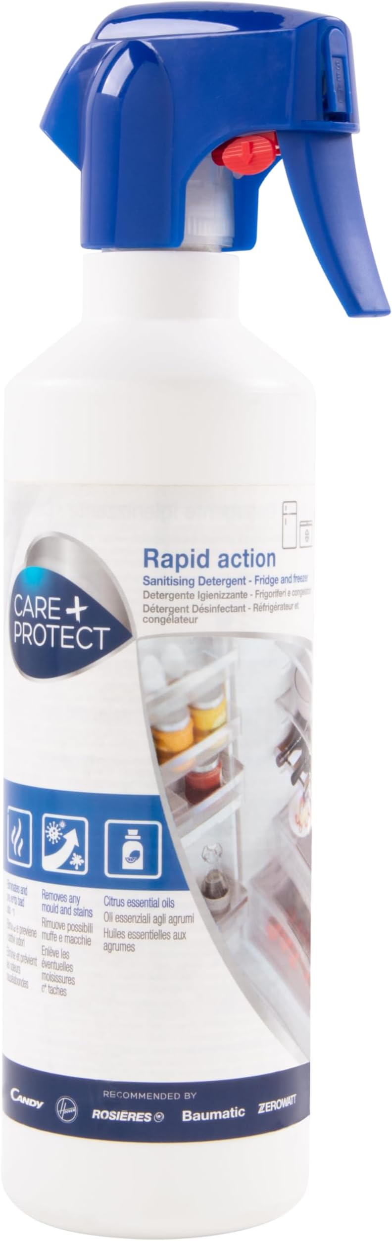 Rapid Action Hygienic Fridge Cleaner, Interior Refrigerator Cleanser & Odour Neutraliser, Removes Stains, Fresh Citrus Scent, 500ml, Blue