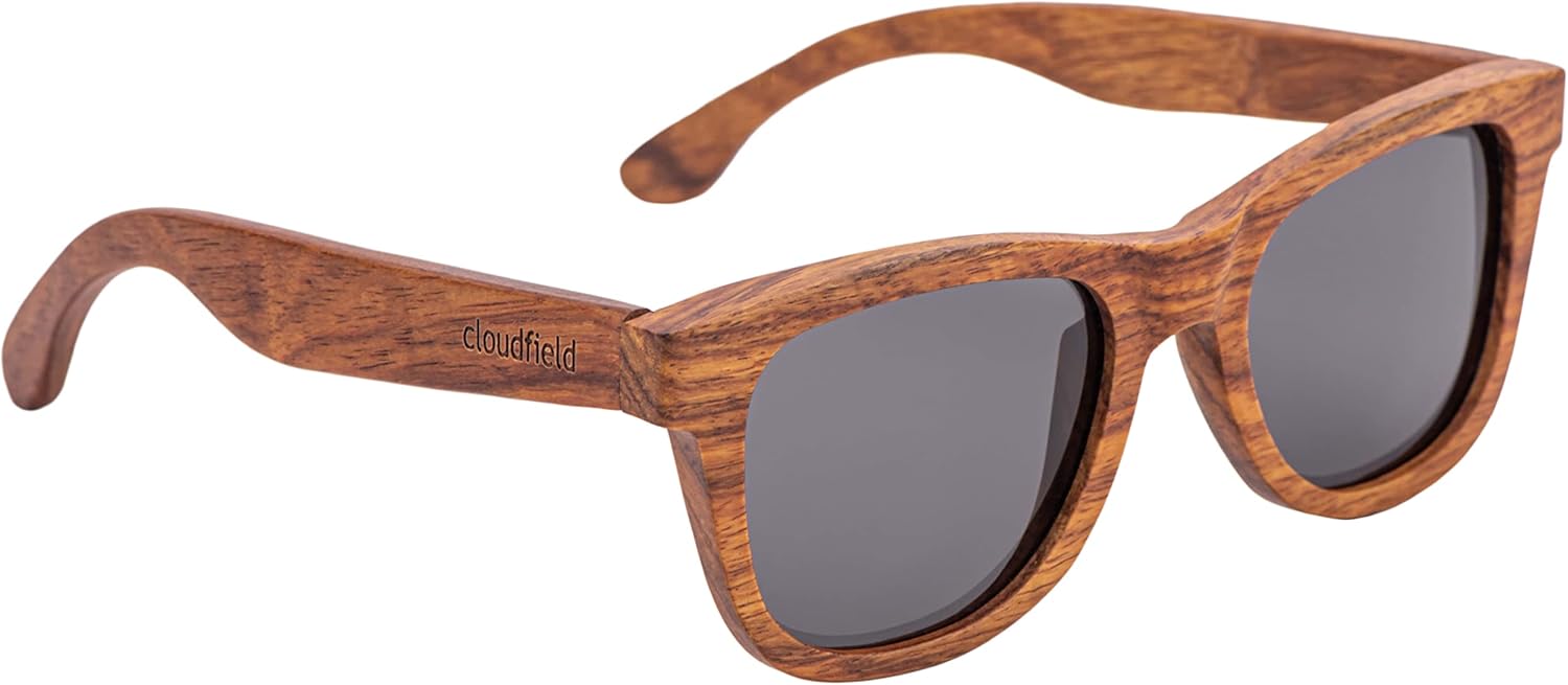 cloudfield Wood Frame Sunglasses for Men and Women with 9-Layer Polarized Lenses and Double Layer of UV Blocking Coating