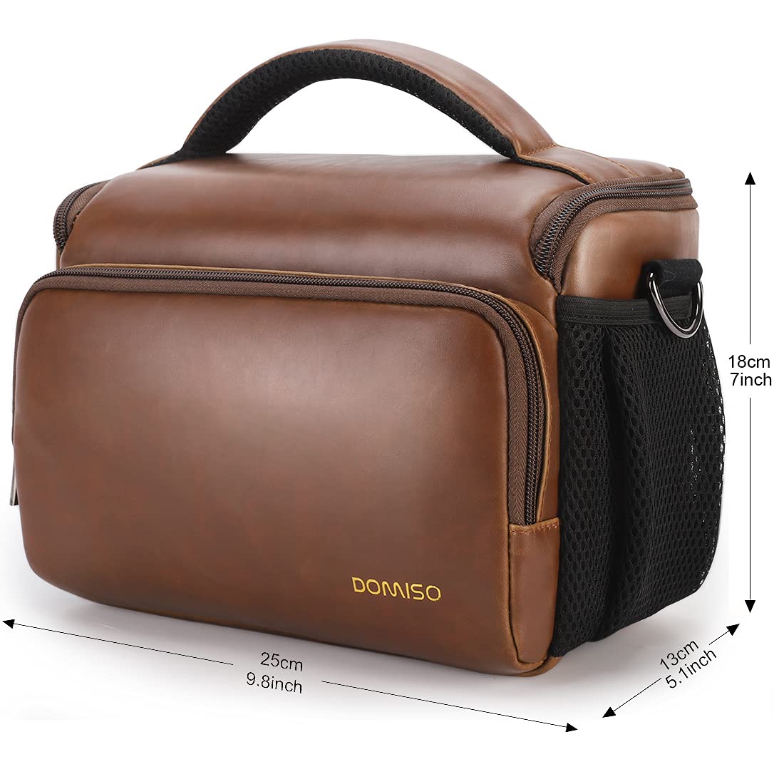 DOMISO - Borsa a tracolla impermeabile anti-shock per reflex DSLR compatibile con Nikon D90 D7000 D5300/Canon 60D 700D 5D2/Sony A580 A900/Olimpus/Fujifilm/Sony/Panasonic/Pentax/Samsung,marrone
