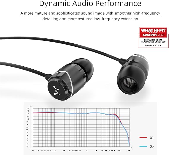 SoundMAGIC E11C Wired Earbuds, Built-in Mic, HiFi Sound, 3.5mm Jack, Black