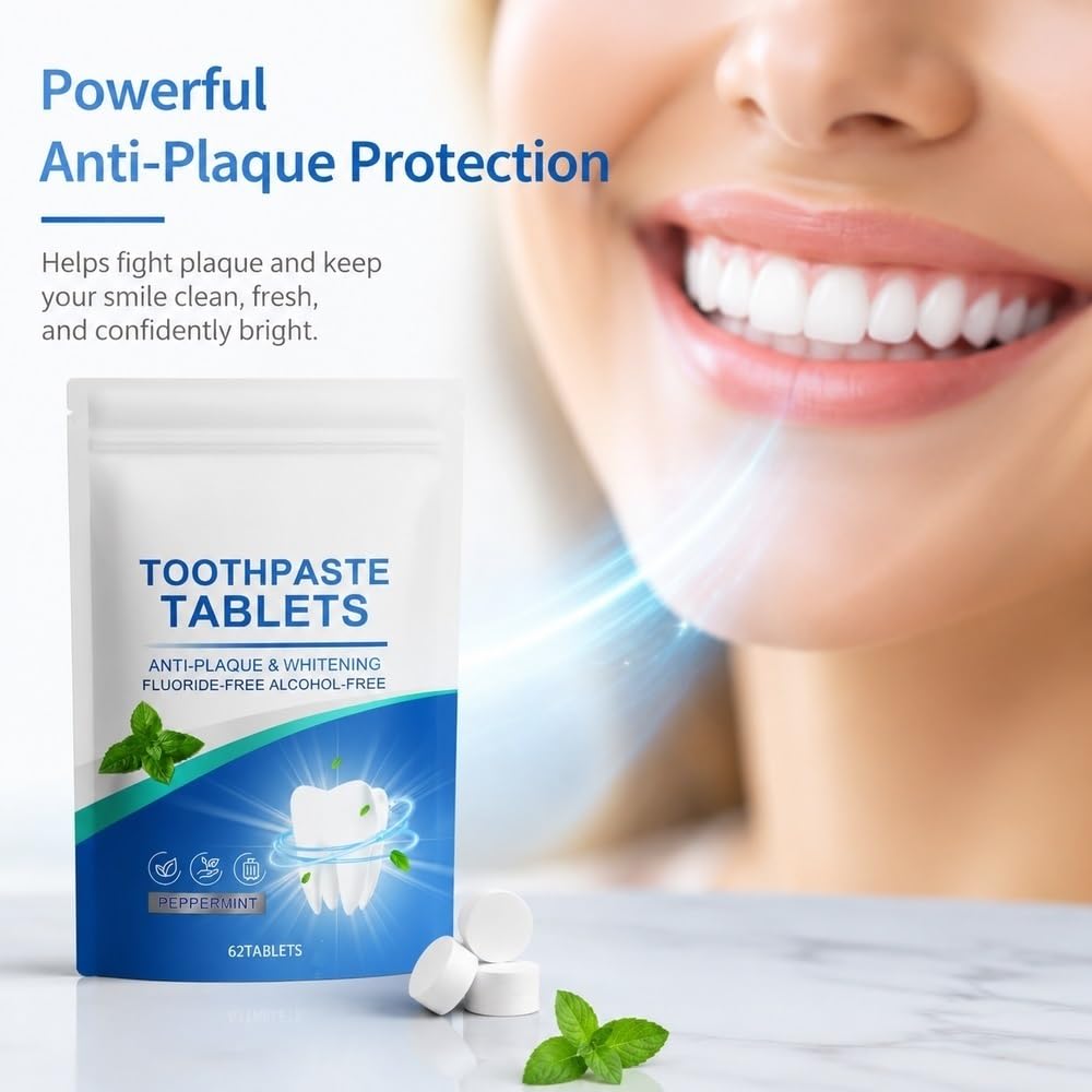 Compresse Di Dentifricio Solido Zero Waste Cura Delicata Dei Denti | Confezione Da 62 Pastiglie Detergenti For La Casa Amichevoli Al Sapore(3pcs)
