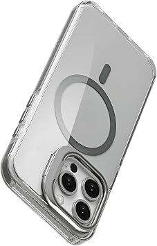 Minesk iphone 15 Pro için Magsafe ile Uyumlu Luxo Serisi Yüksek Kalite Kılıf Ultra Şeffaf Görünüm Ve Standlı Ergonomik Tasarım (Natural Titanyum, 15 Pro)