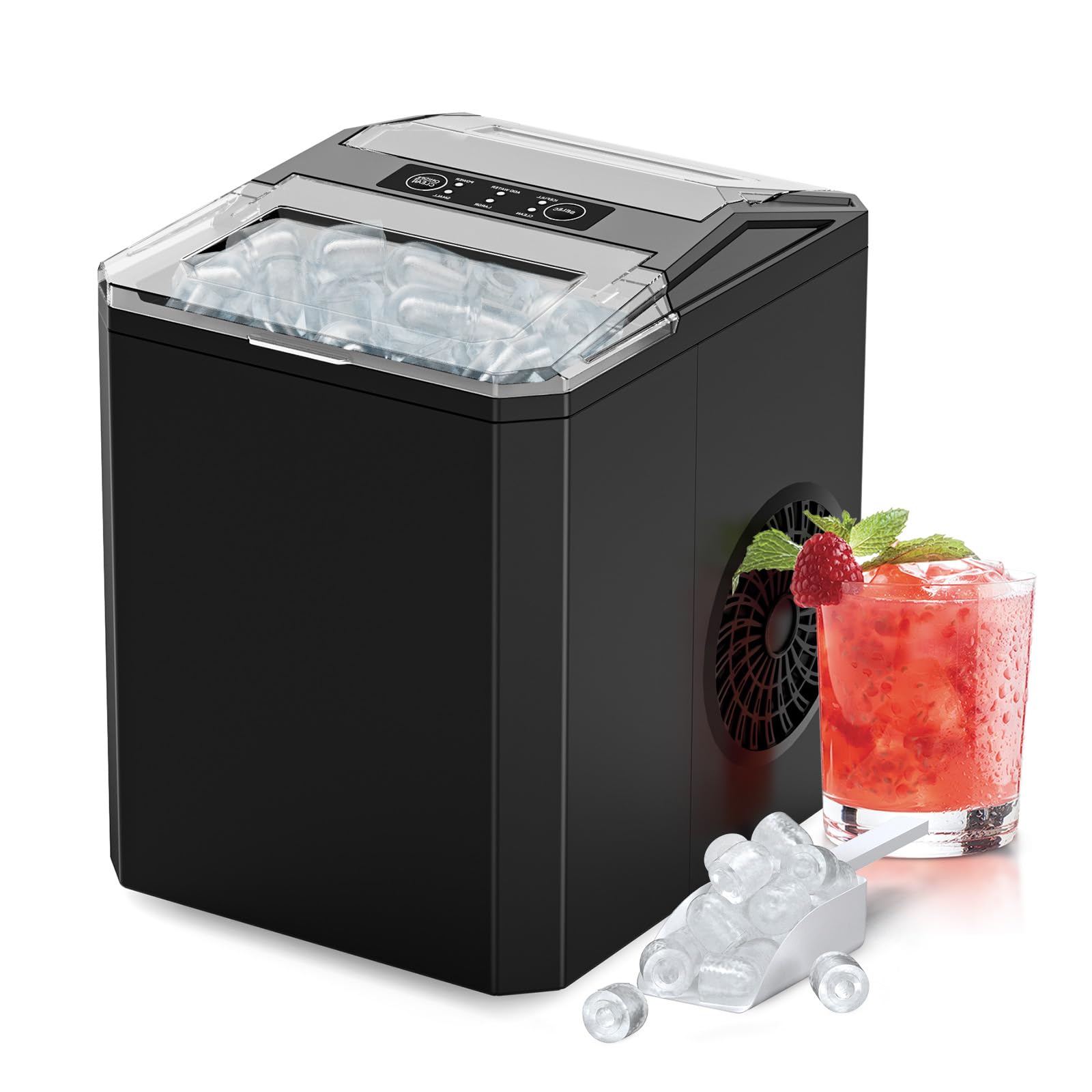 DUMOS Countertop Ice Maker, Portable 1.5L Ice Machine with Self-Cleaning, 26.5lbs/24H Fast Ice Making, 9 Bullet Ice Cubes in 6 Mins, 2 Size Options, Quiet Compact Ice Maker, Black