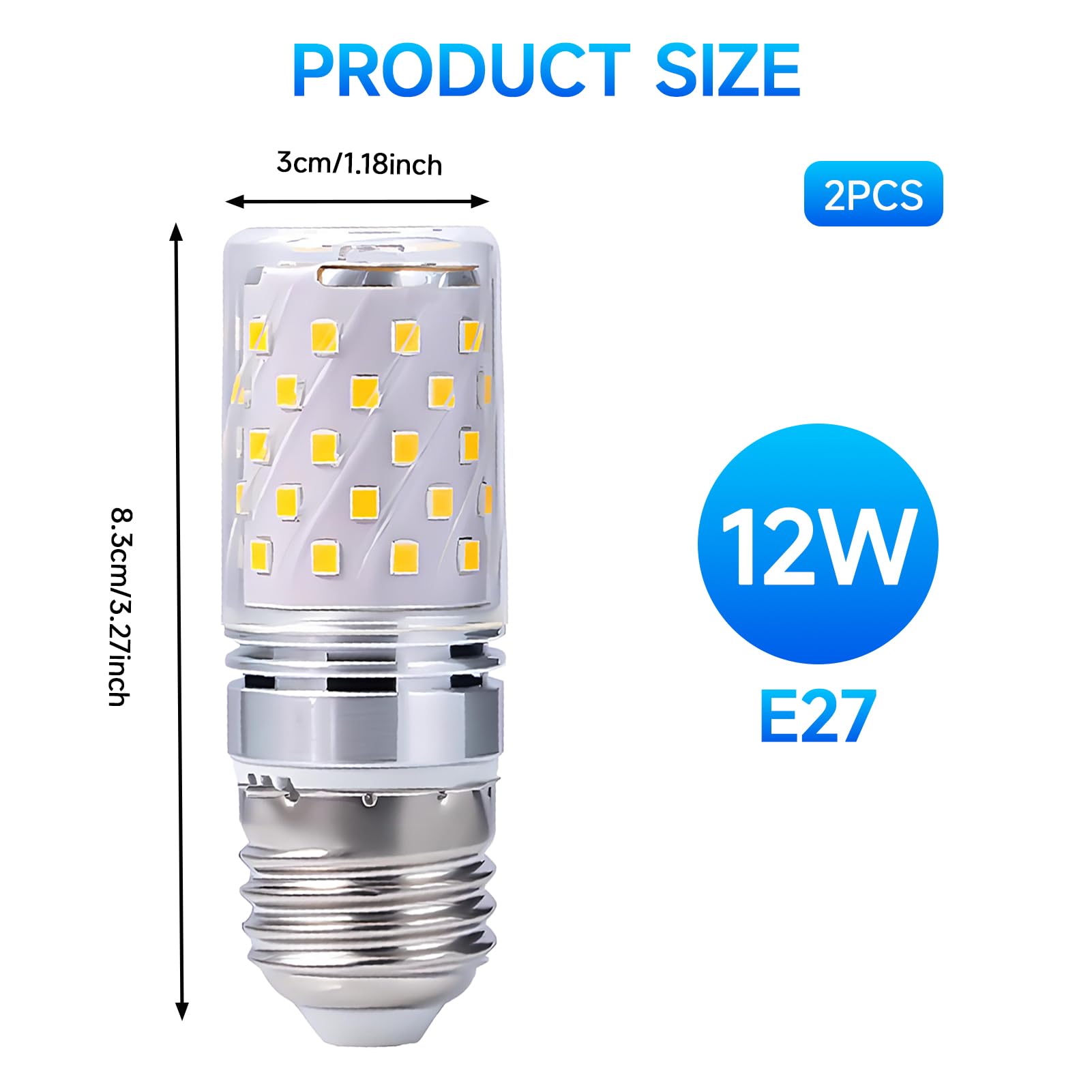 kclkda 12W E27 LED Corn Screw Bulbs,Durable Large Screw Corn Light Bulbs Super Bright 1200lm 6000K White E27 LED Corn Light Bulb 360° Beam Angle Non-Dimmable for Home Lighting Pack of 2 - Image 2