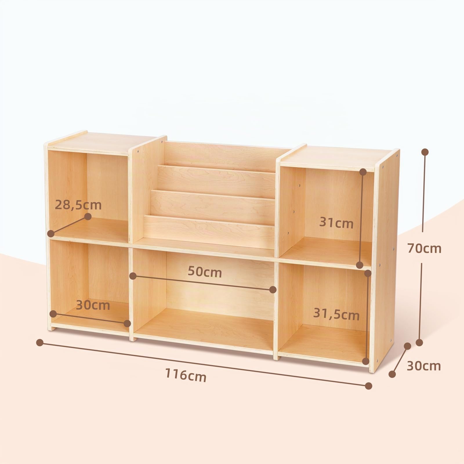 OOOK Étagère à Livres Rangement de Jouets, 2 étagères Horizontales 5 Compartiments, idéal pour Salle de Jeu, Classe d'enfants et garderie