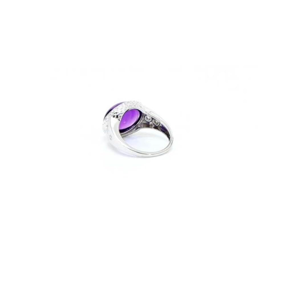 Cavill Sambia Amethyst Ring Silber 925 Sterlingsilber Platinierter 8,758 ct Ovaler Cabochon 16x12 mm mit 4 Kambodscha Zirkone Rundschliff Silberring mit Amethyst Schmuck