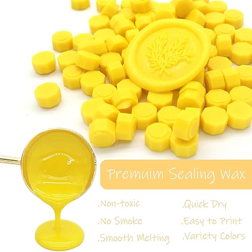 Miniatura 4 de 600 cuentas de cera amarilla, pellets de cera de sellado premium para sellos de sellos, invitación de boda, sobre de cartas, decoraciones de
