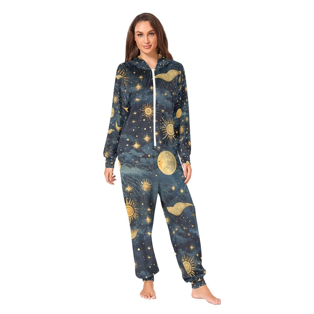 Amazon.com: UMIRIKO Boho Gold Moon Sun Adult Onesie Pajamas