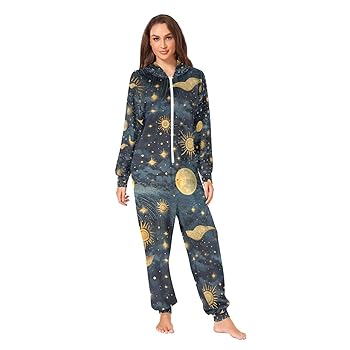 Amazon.com: UMIRIKO Boho Gold Moon Sun Adult Onesie Pajamas