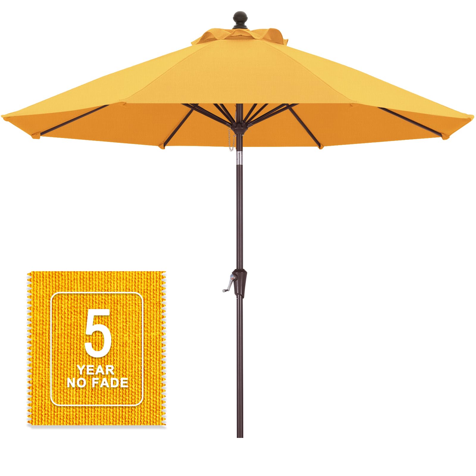 MasterCanopy – Parasol de terrasse en oléfine de 5 ans sans décoloration, 2,7 m avec inclinaison et manivelle, grand parasol de table extérieur résistant aux UV avec 8 baleines en fibre de verre pour