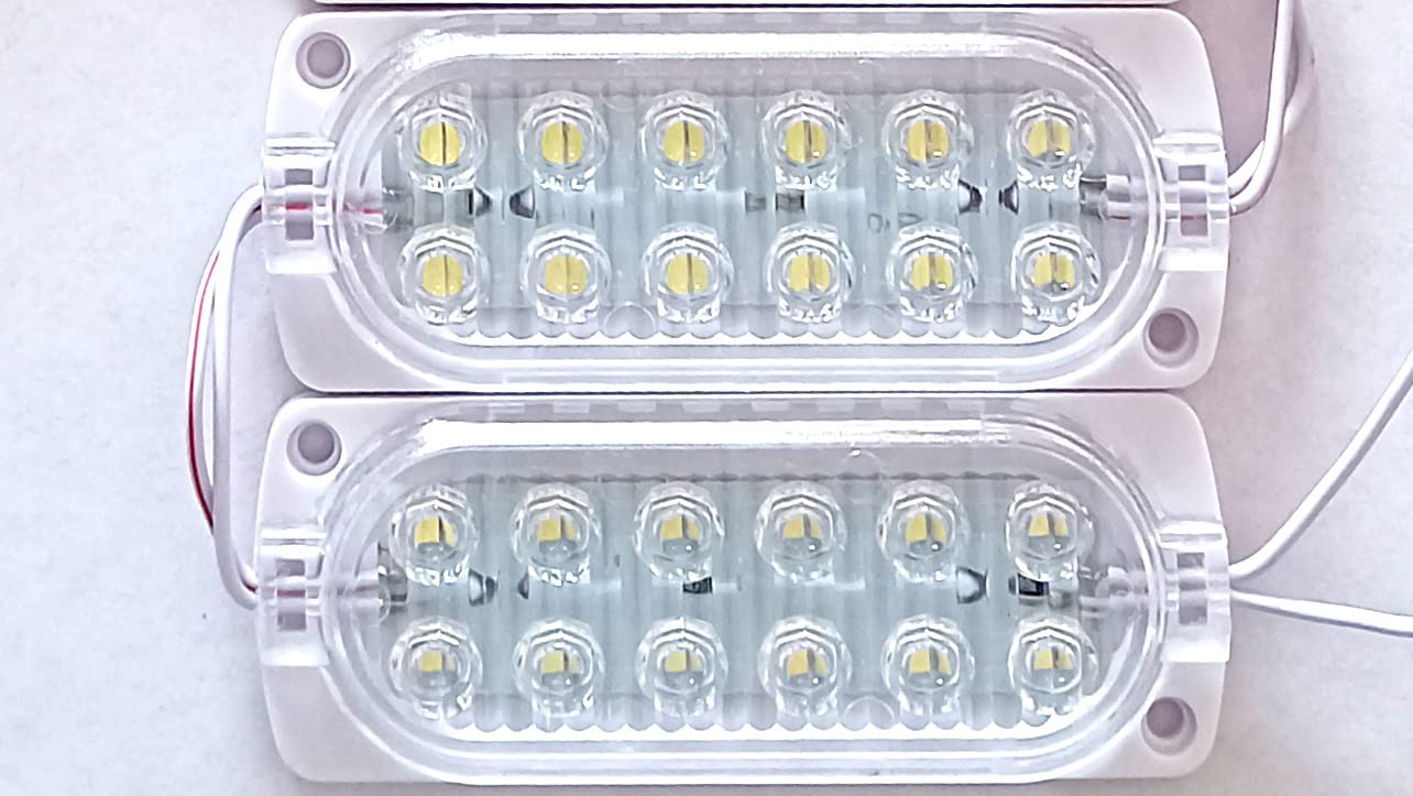 2 Pieces (WHITE) DC 12 Volt 3 Watt (12 LED) Waterproof LED Module Light Lamp Bulb Multipurpose Use For Auto Rickshaw, Battery Rickshaw, Bike, Car Decoration