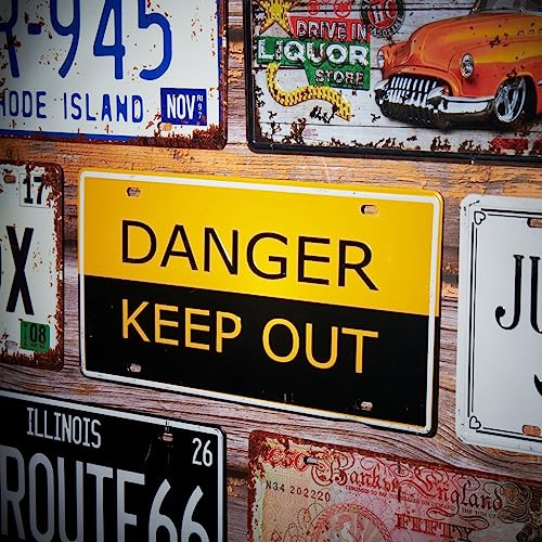Image of Danger Keep Out Yellow Vintage Retro Metal Signs - License Wall Plate, Car Tag - Ideal for Cafe, Restaurant, Shop, Home, Hotel, Club, Office, Living Area - Design Plaque