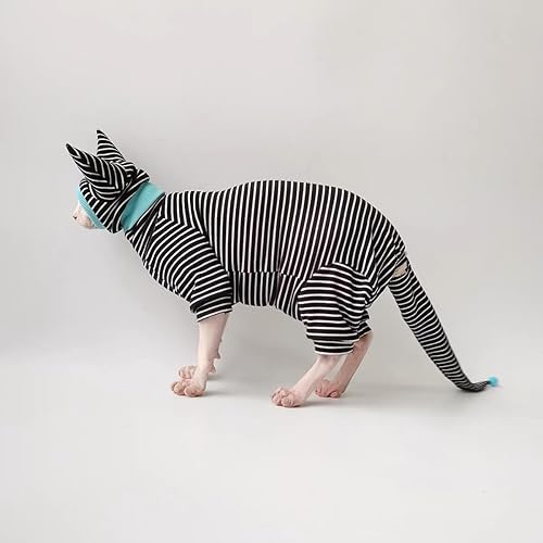 Miniatura 9 de Sphynx - Conjunto de camisa transpirable a rayas negras para gatos, sombrero y camisa para mascotas (grande)