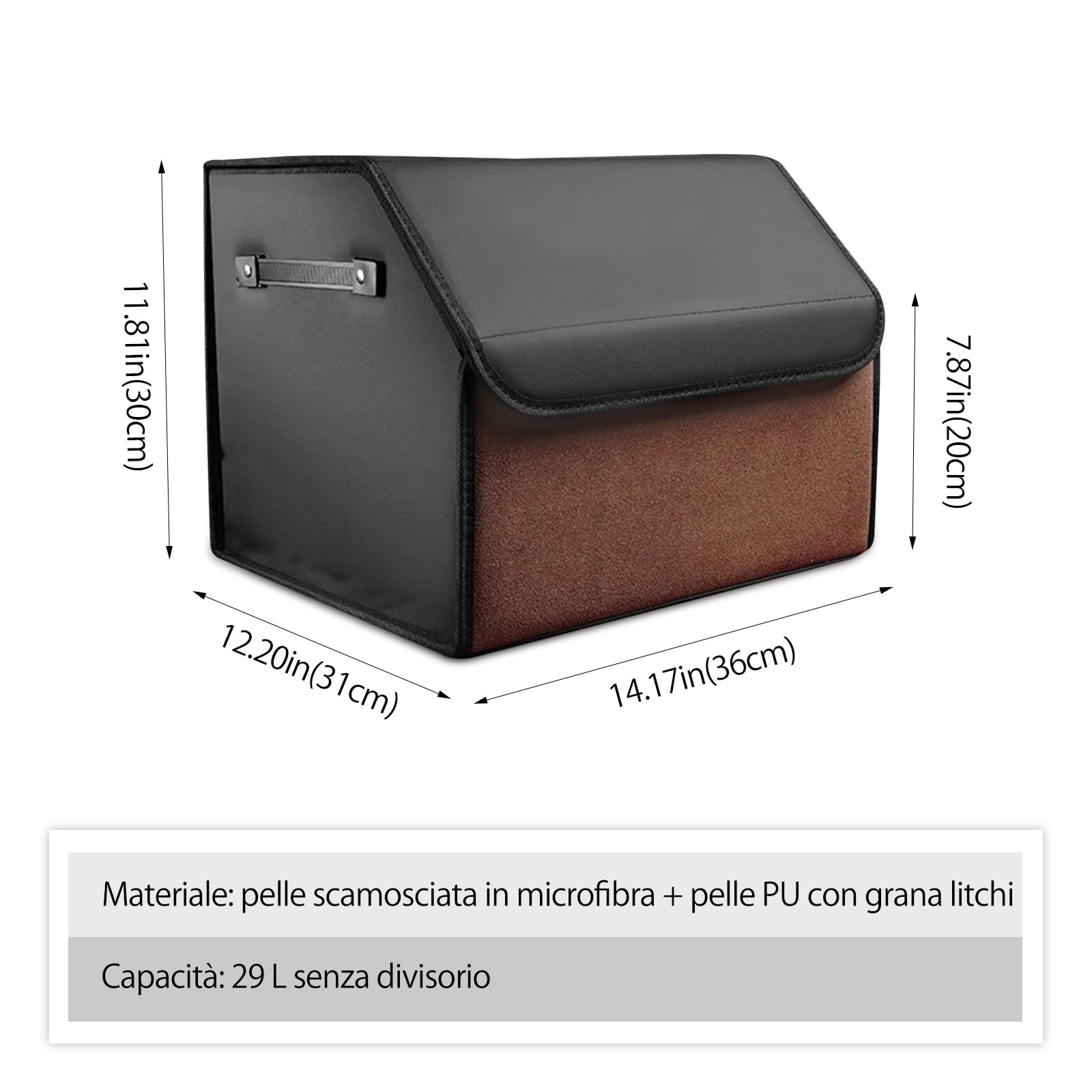 Ergocar Organizer Bagagliaio Auto Pieghevole, Pelle PU e Pelle Scamosciata Organizer per Baule Auto, Organizer per Bagagliaio per Auto con Coperchio e Manico, Adatto a Qualsiasi Auto