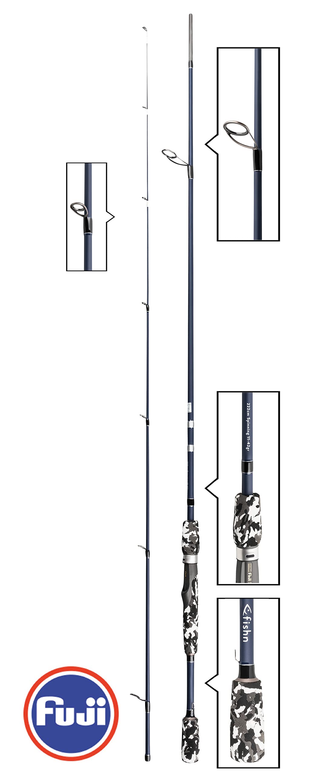FISHN Wędka wędkarska z Fuji® Heavy Duty Real Seat - wędka spinningowa - wędka spinningowa - wędka wtykowa - bezpośrednie przenoszenie siły podczas łowienia ryb drapieżnych