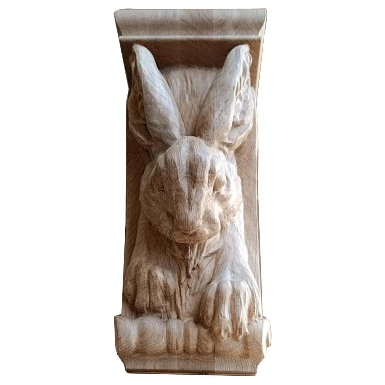 Hand-Carved Rabbit Head Wooden Corbel – Solid Oak Bracket for Shelf, Mantel, or Wall Decor – Whimsical Woodland Animal Accent – Unfinished – Small & Large Sizes (1, 11.4″)