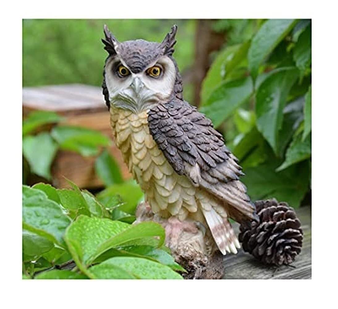 Statue de hibou en résine noire Yofab pour décoration de jardin extérieur