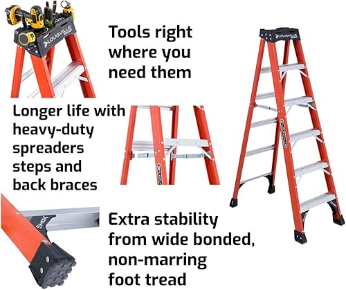 Miniatura 11 de Louisville Ladder Escalera de fibra de vidrio de 8 pies, capacidad de carga de 375 libras, tipo IAA, FS1408HD