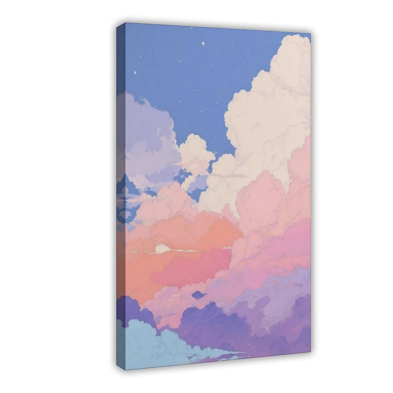 FVKFVK Anime Cloud Pastel Sky Wall Lofi Vaporwave Pink Purple Canvas Poster Bedroom Decor Landscape Office Room Decor Gift 16" L X 24" W