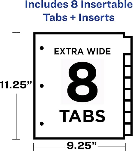 Miniatura 3 de Avery Separadores de carpetas de plástico de 8 pestañas con bolsillos insertables pestañas grandes multicolor 1 juego 11907