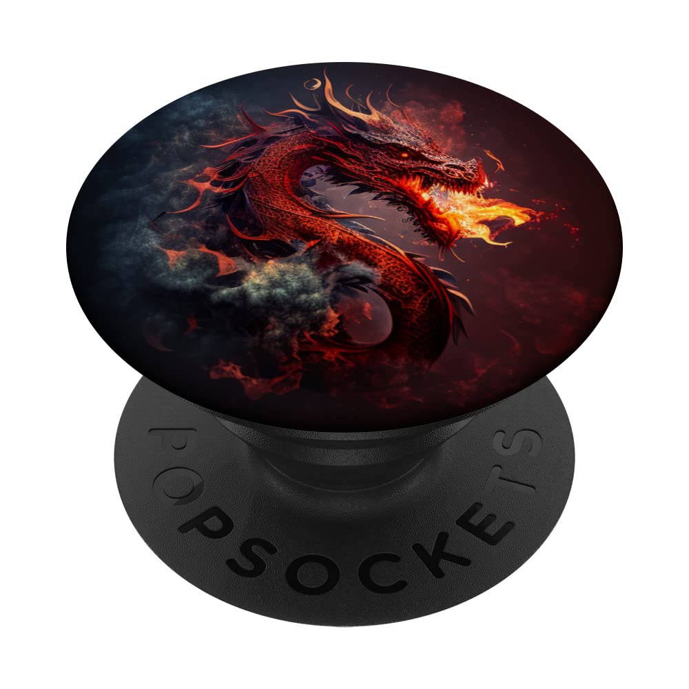 Red Fire Dragon On mystic background PopSockets Swappable PopGrip