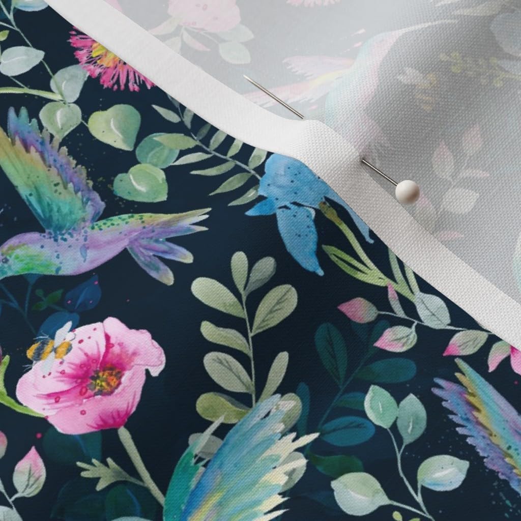 Spoonflower Fabric - Floral Hummingbird Botanical Birds Iris Bees Poppy Garden Spring Printed on Petal Cotton Fabric Fat Quarter - Sewing Quilting Apparel Crafts Decor