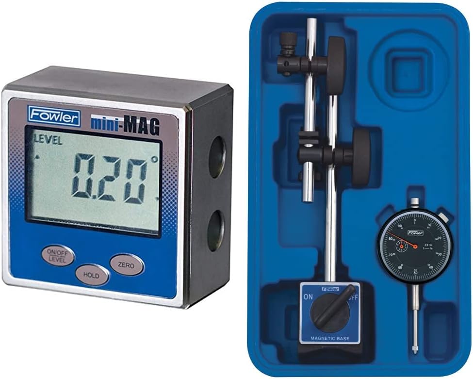 Fowler 54-422-450-1, Mini-Mag The Original Protractor & 52-520-199-0, Magnetic Base and Black Dial Indicator Set